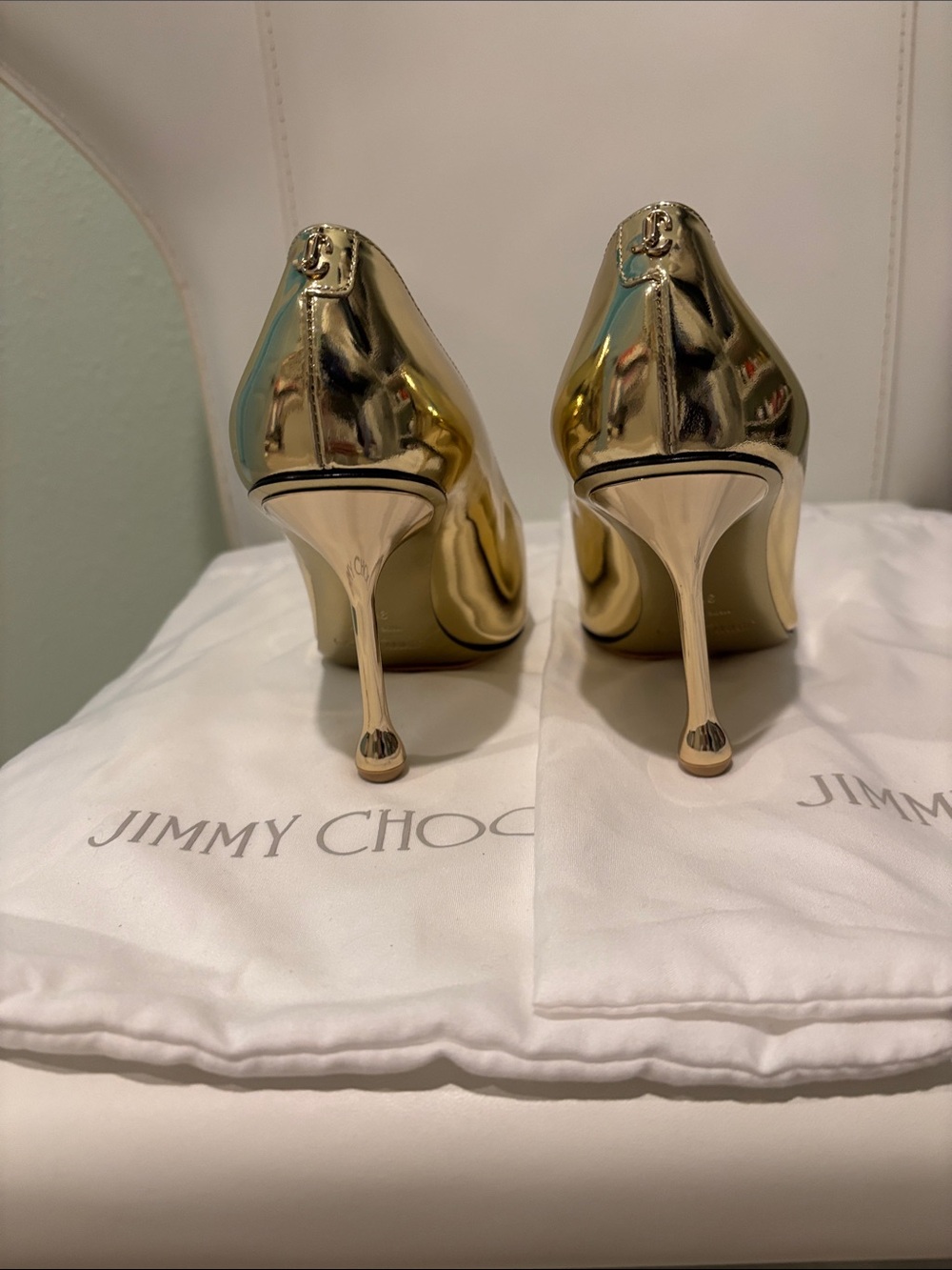 Jimmy Choo Metallic Gold Pointed Stiletto Pumps - Picture 4 of 5